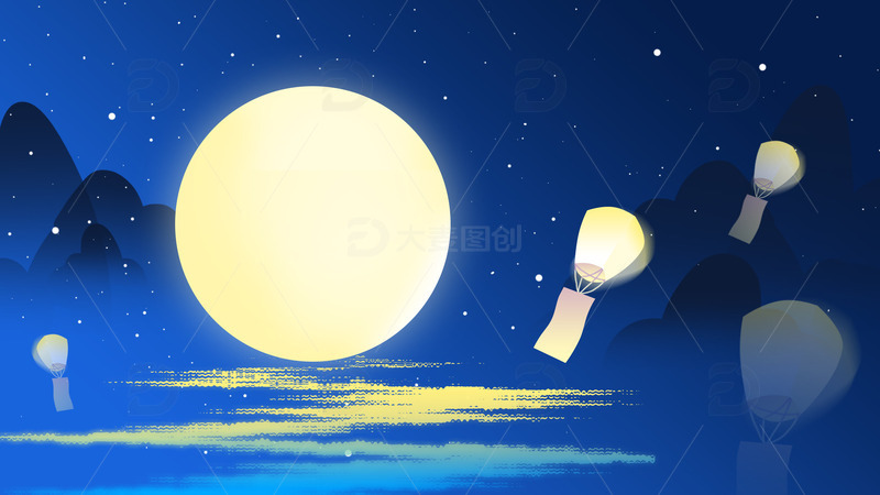 源文件下载【趣麦麦图】中元节祭祀国风孔明灯七月十五诗意海报