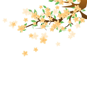 文艺小清新树枝落花鲜花树叶装饰插画