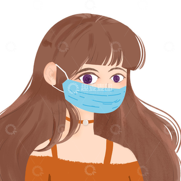 源文件下载【趣麦麦图】-疫情防护美少女戴口罩手绘插画