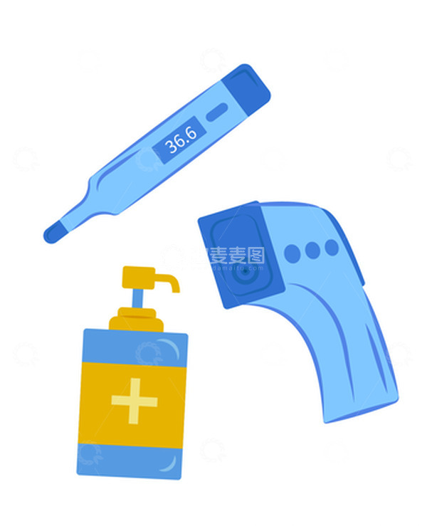 源文件下载【趣麦麦图】温度计测体温消毒液疫情防控物资医疗