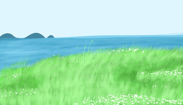 绿色手绘插画草原大海PSD