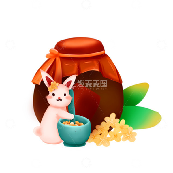 源文件下载【趣麦麦图】手绘中秋节月兔捣药酒坛装饰元素