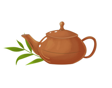 棕色茶壶复古手绘元素