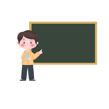 手绘卡通小男孩开学学习黑板