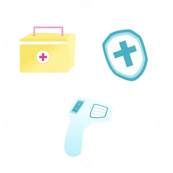 源文件下载【趣麦麦图】手绘抗疫疫情盾牌药箱手持温度计