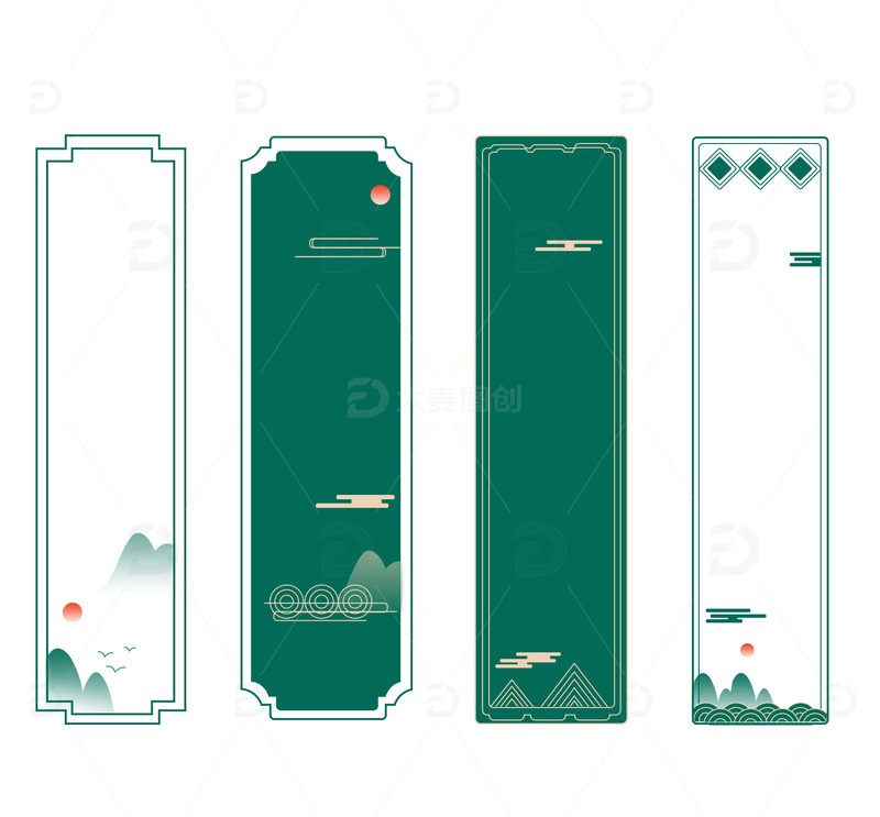 源文件下载【趣麦麦图】绿色国潮中国风传统标题框点缀标签元素
