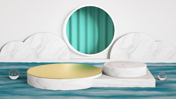 蓝绿色小清新C4D立体展台场景背景