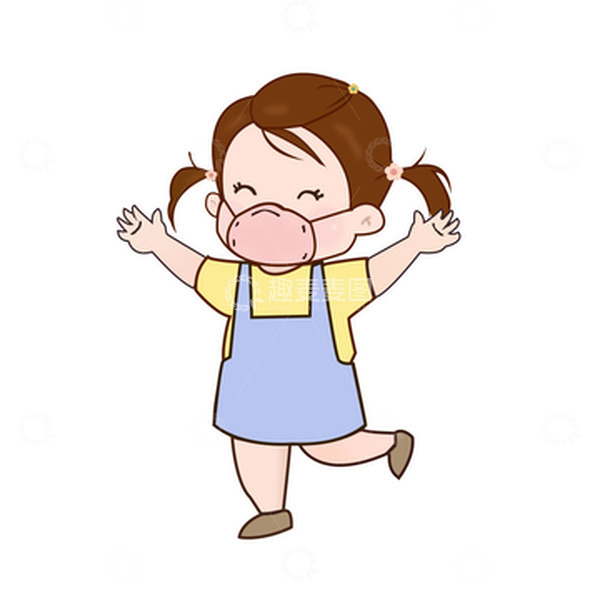 源文件下载【趣麦麦图】-卡通可爱小女孩疫情防护戴口罩人人有责