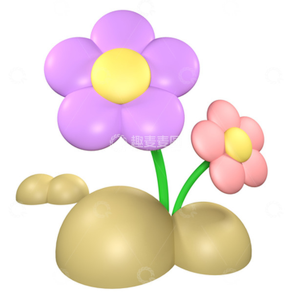 源文件下载【趣麦麦图】-卡通可爱3D立体花朵C4D元素