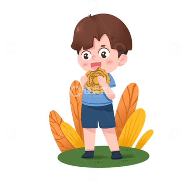 源文件下载【趣麦麦图】手绘男孩开心吃月饼免抠元素