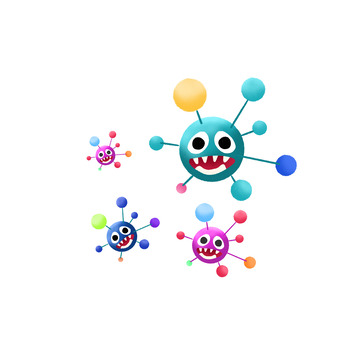 蓝色手绘病毒抗疫防护手绘元素