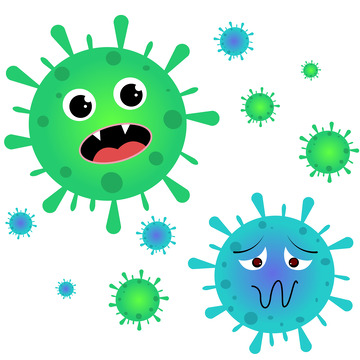 卡通新冠状病毒细菌矢量手绘