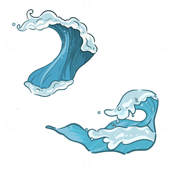 源文件下载【趣麦麦图】蓝色浪花手绘插画元素