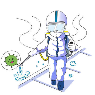 蓝白疫情抗疫加油大白医护人员防疫手绘人物