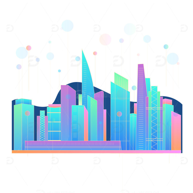 科技渐变城市剪影建筑高楼大厦风景