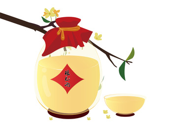 中秋节桂花酒酒坛矢量手绘