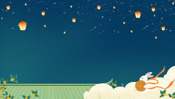 国潮中秋夜晚星空灯笼桂花背景
