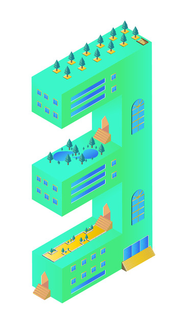 草绿色渐变生态数字3大厦元素