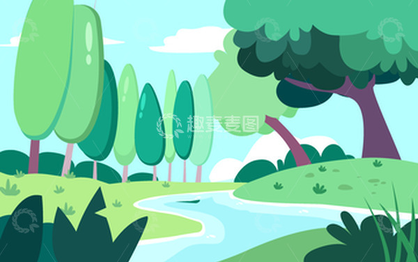 源文件下载【趣麦麦图】-绿色清新夏日风景矢量手绘背景