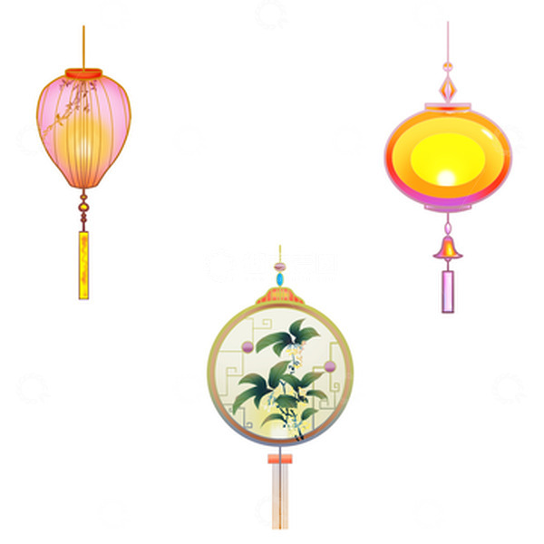 源文件下载【趣麦麦图】红色绿色中国风手绘灯笼中秋节灯笼元素
