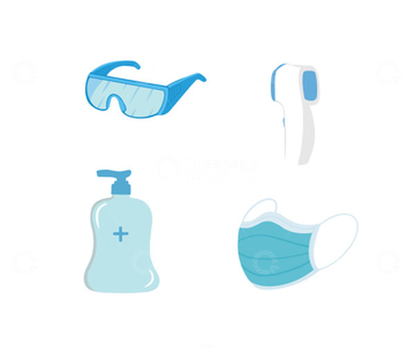 源文件下载【趣麦麦图】手绘卡通疫情防护用品口罩体温枪装饰元素