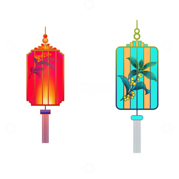 源文件下载【趣麦麦图】-红色国潮风手绘宫灯中秋节灯笼元素