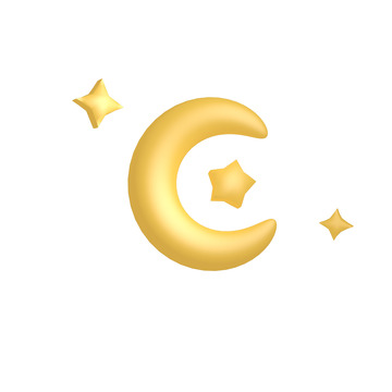 黄色3D月亮围绕星星装饰元素