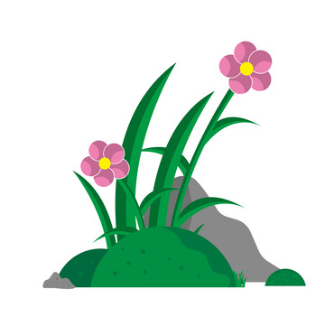 春天手绘卡通草丛野花矢量图