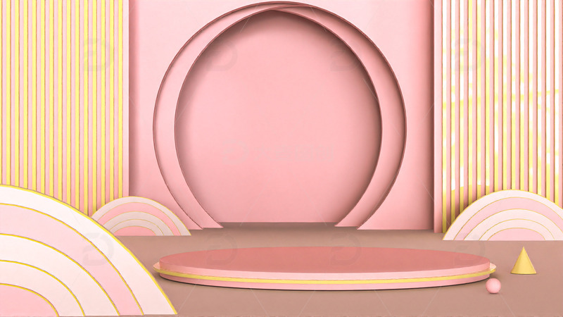 C4D立体粉色电商展台舞台背景