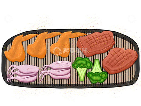 源文件下载【趣麦麦图】烧烤烤肉夜宵美食插画