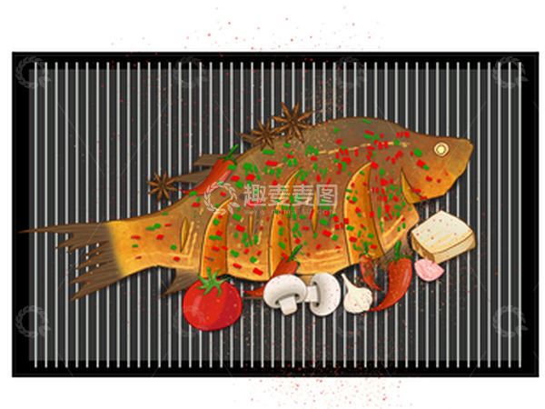 源文件下载【趣麦麦图】烤鱼夜宵美食插画