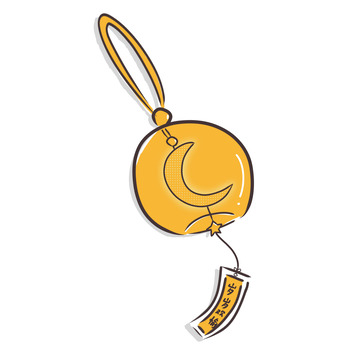 手绘风铃祈愿祝福岁岁平安黄色檐铃极简贴纸