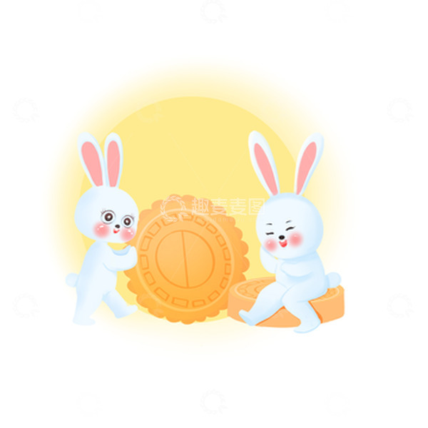 源文件下载【趣麦麦图】手绘卡通中秋月饼小兔子