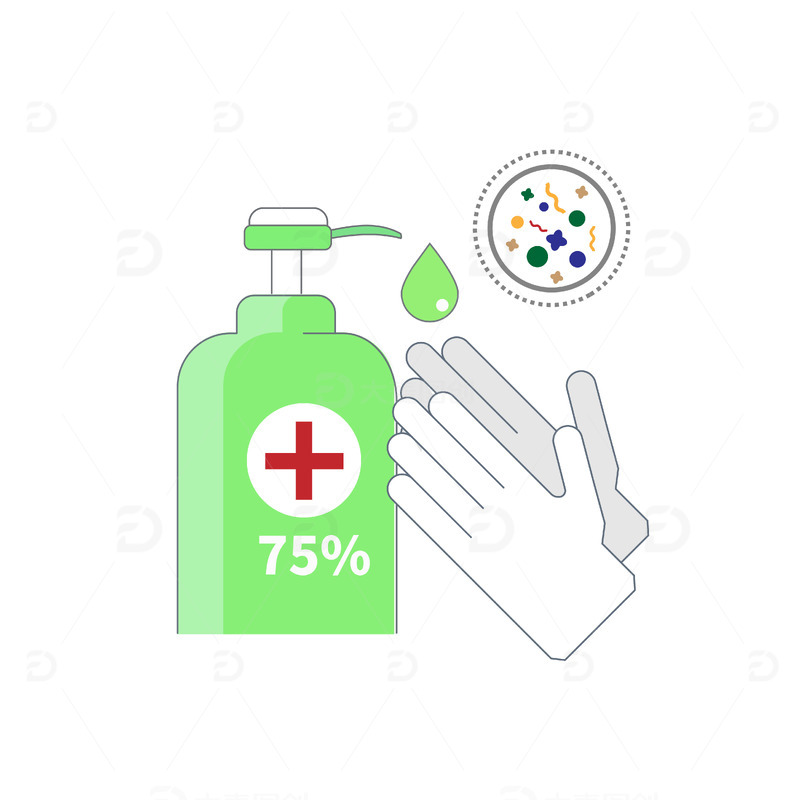 新冠疫情防护勤洗手病毒手绘元素