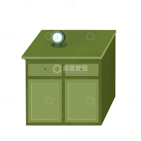 源文件下载【趣麦麦图】绿色家居桌子家居钟表素材