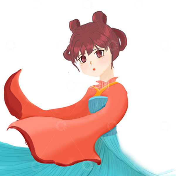 源文件下载【趣麦麦图】中秋古装卡通红衣女子人物