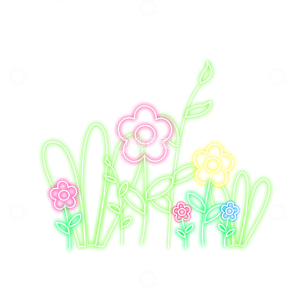 源文件下载【趣麦麦图】荧光发光霓虹灯绿色植物花朵炫酷街头元素