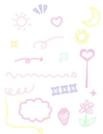 彩色发光霓虹简笔画插画卡通直播街头元素