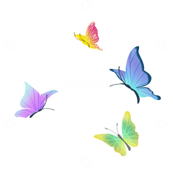 源文件下载【趣麦麦图】-手绘卡通清新彩色渐变蝴蝶元素