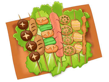 烧烤夜宵美食手绘插画元素
