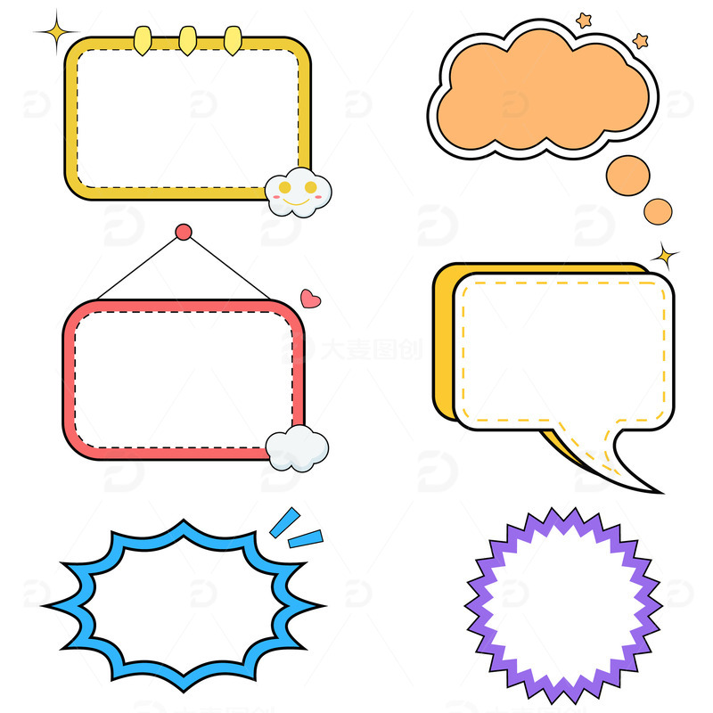 源文件下载【趣麦麦图】手绘卡通扁平标签对话框矢量元素