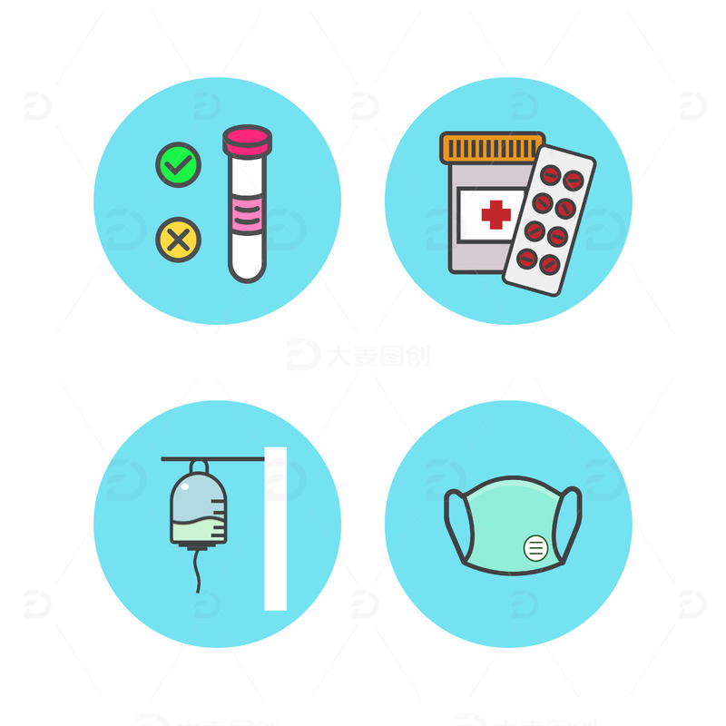 新冠病毒疫情防护核酸药品口罩手绘元素