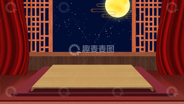 源文件下载【趣麦麦图】红色中秋背景国潮风C4D电商场景几何搭建