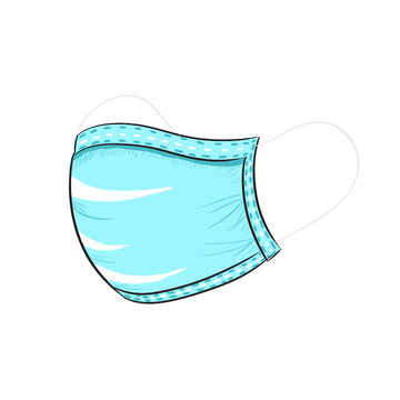 蓝色手绘疫情防控口罩元素