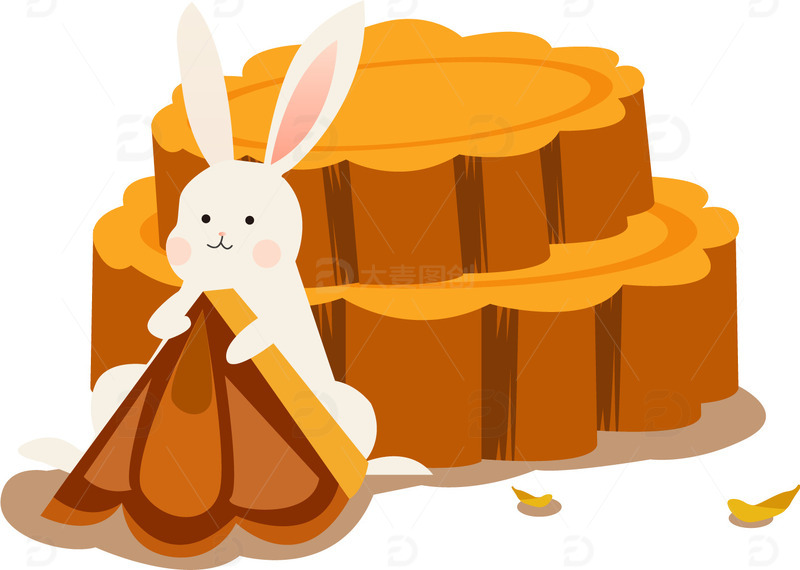 源文件下载【趣麦麦图】手绘月兔月饼中秋