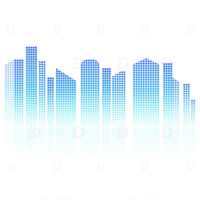 源文件下载【趣麦麦图】蓝青色渐变科技城市高楼大厦剪影矢量元素