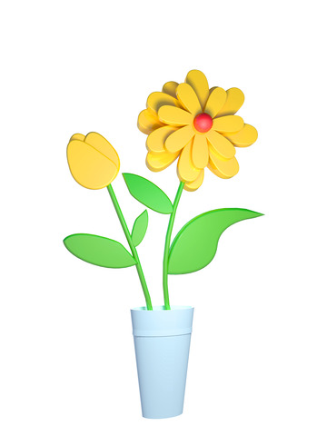 卡通3D立体花朵盆栽小清新