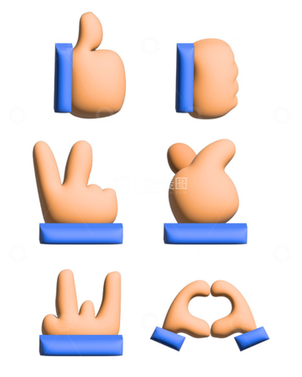 源文件下载【趣麦麦图】3D立体几何手绘卡通手势图元素