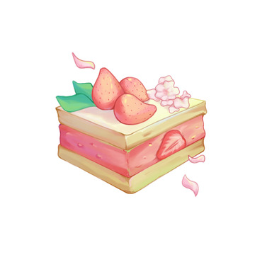 草莓蛋糕手绘插画