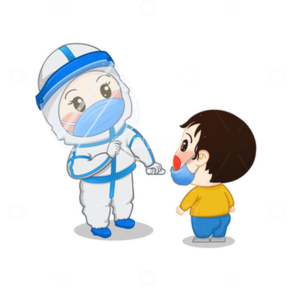 源文件下载【趣麦麦图】白衣天使疫情防护做核酸手绘图